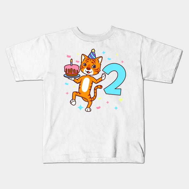 I am 2 with tiger - boy birthday 2 years old Kids T-Shirt by Modern Medieval Design